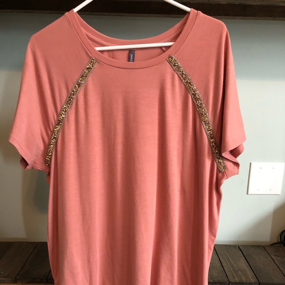 Salmon Blouse with jeweled beading